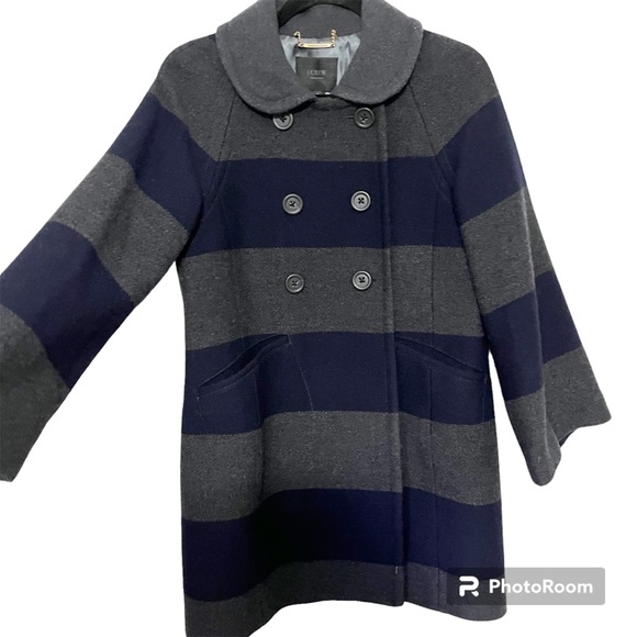 J. Crew Navy & Gray Rugby Stripe Wool Peacoat - Picture 2 of 14